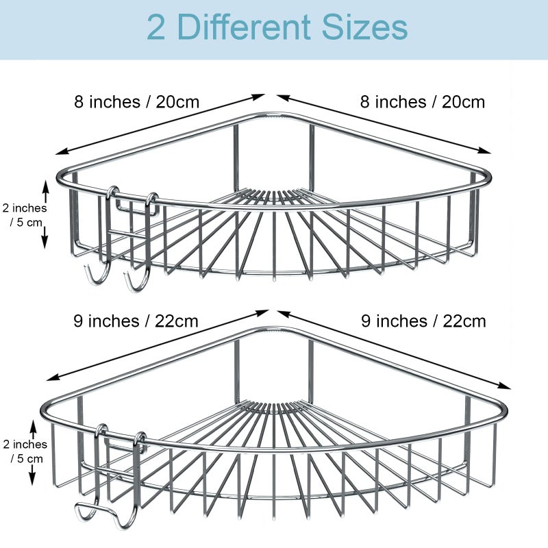 Jovware Shower Shelf for inside Shower, Shower Shelf Corner, Shower Corner Caddy, Adhesive Shower Caddy, Shower Wall Caddy, Stainless Steel Shower Caddy Suction No Drill 2 Pack Silver - Image 2
